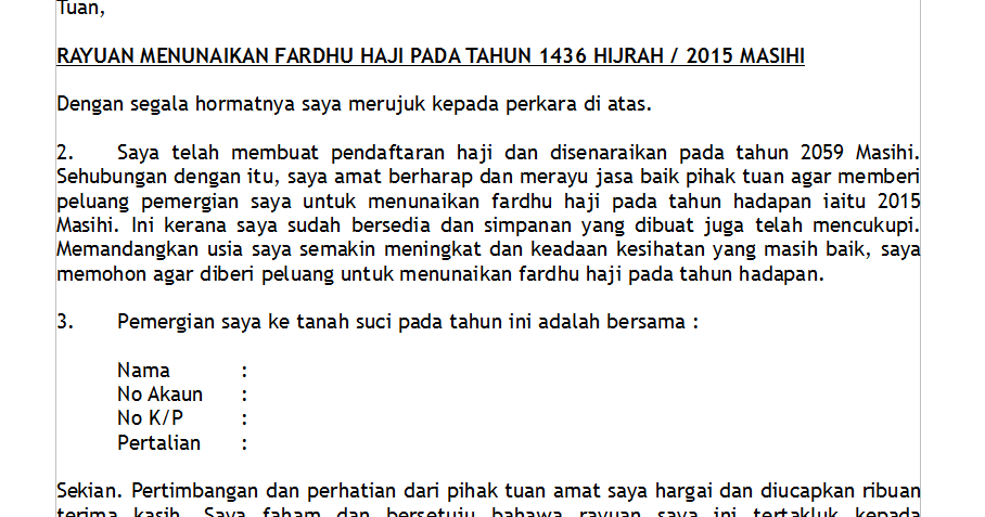 Surat Rayuan Haji Warga Emas - Selangor r