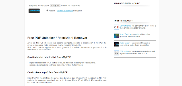 rimuovere pass da file PDF protetto servizio online per rimuovere password da files PDF protetti