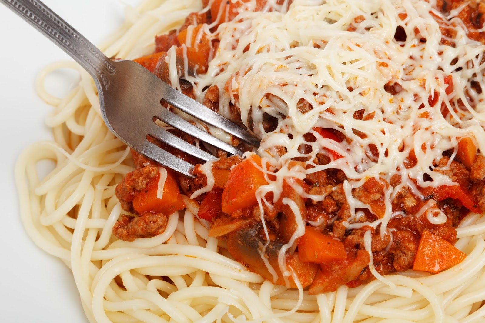 Spaghetti Bolognese with Fresh Tomatoes and Two Cheeses