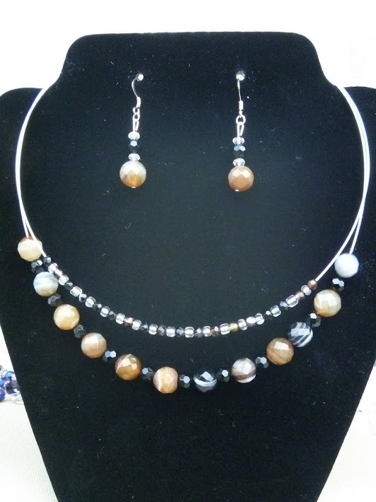 Double Stranded Necklace/Black Brown Bead 3 piece set $40