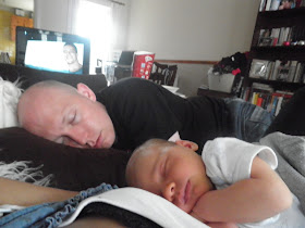 father and son, newborn baby boy, sleeping baby and daddy