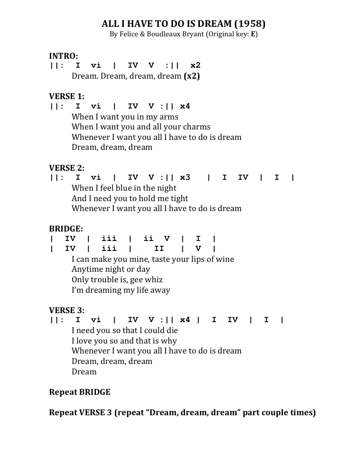 Everly Brothers Harmony: "All I Have To Do Is Dream" - Chords & Lyrics