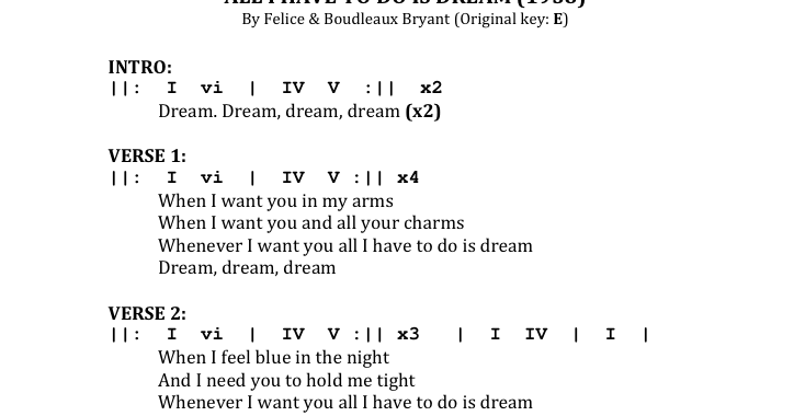 Everly Brothers Harmony: "All I Have To Do Is Dream" - Chords & Lyrics