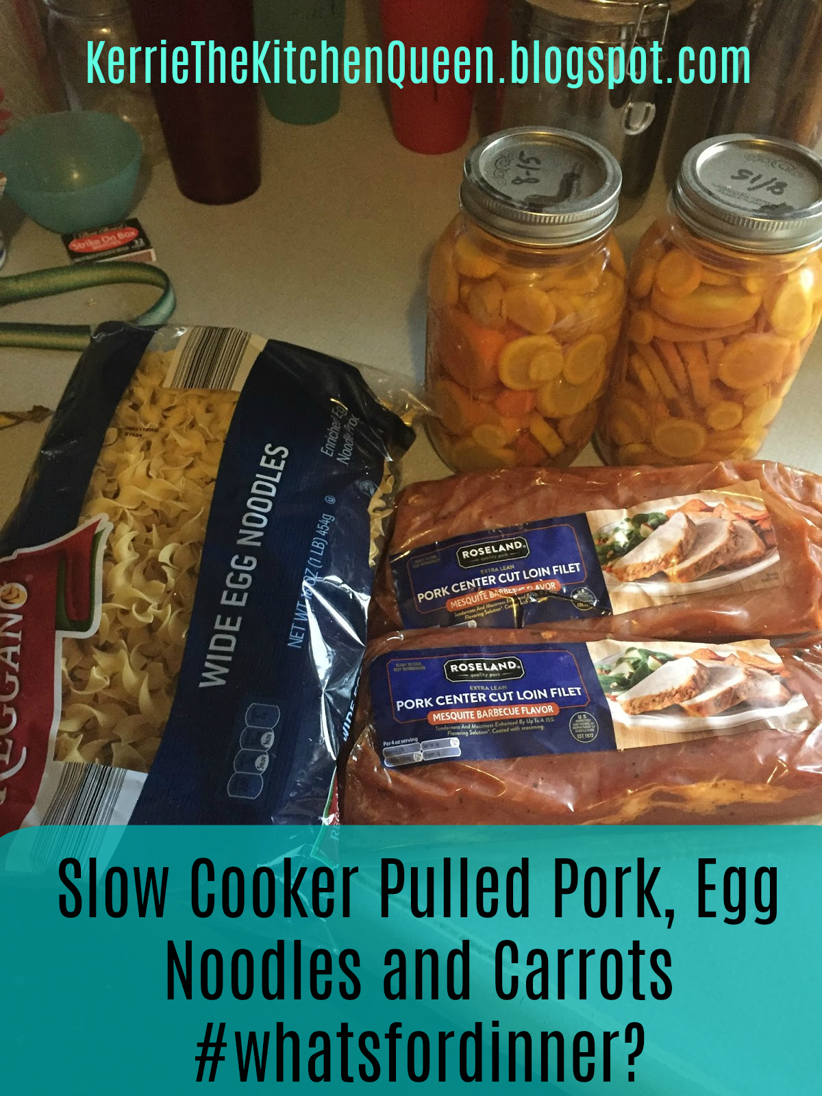 Slow Cooker Pulled Pork, Egg Noodles, Carrots