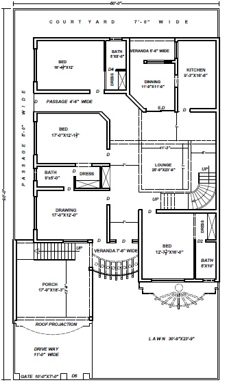 Civil Engineering: 16.5 Marla (4500 Sft) House Plan