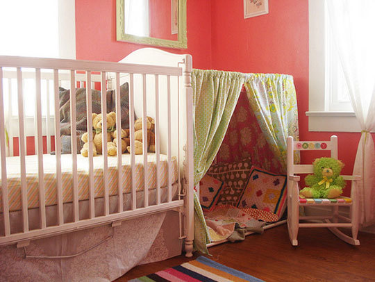 Cool kids rooms with play tents image 03 beautiful tent near the kid bed with red walls