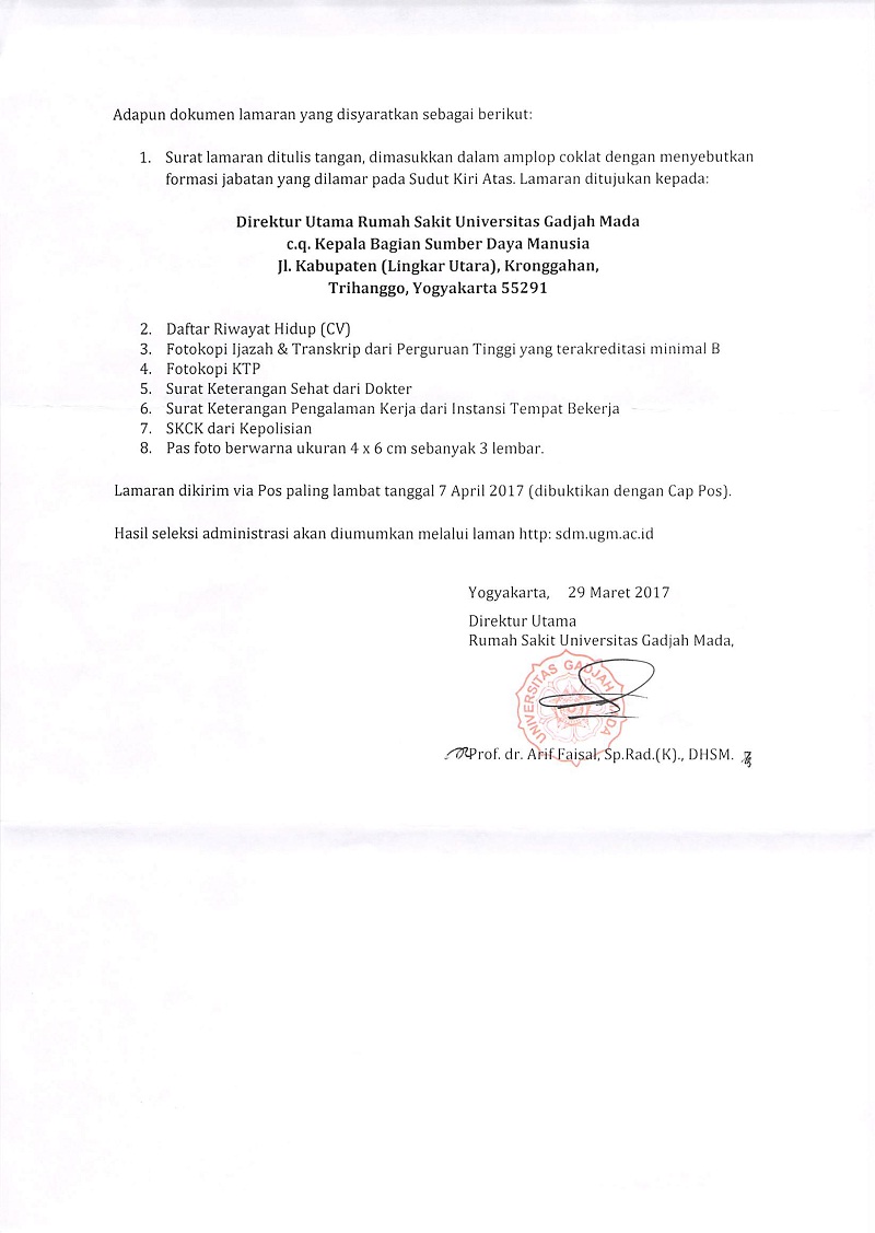 Rekrutmen Non CPNS Rumah Sakit Universitas Gadjah Mada Tahun 2017 Rekrutmen Non CPNS Rumah Sakit Universitas Gadjah Mada Tahun 2017