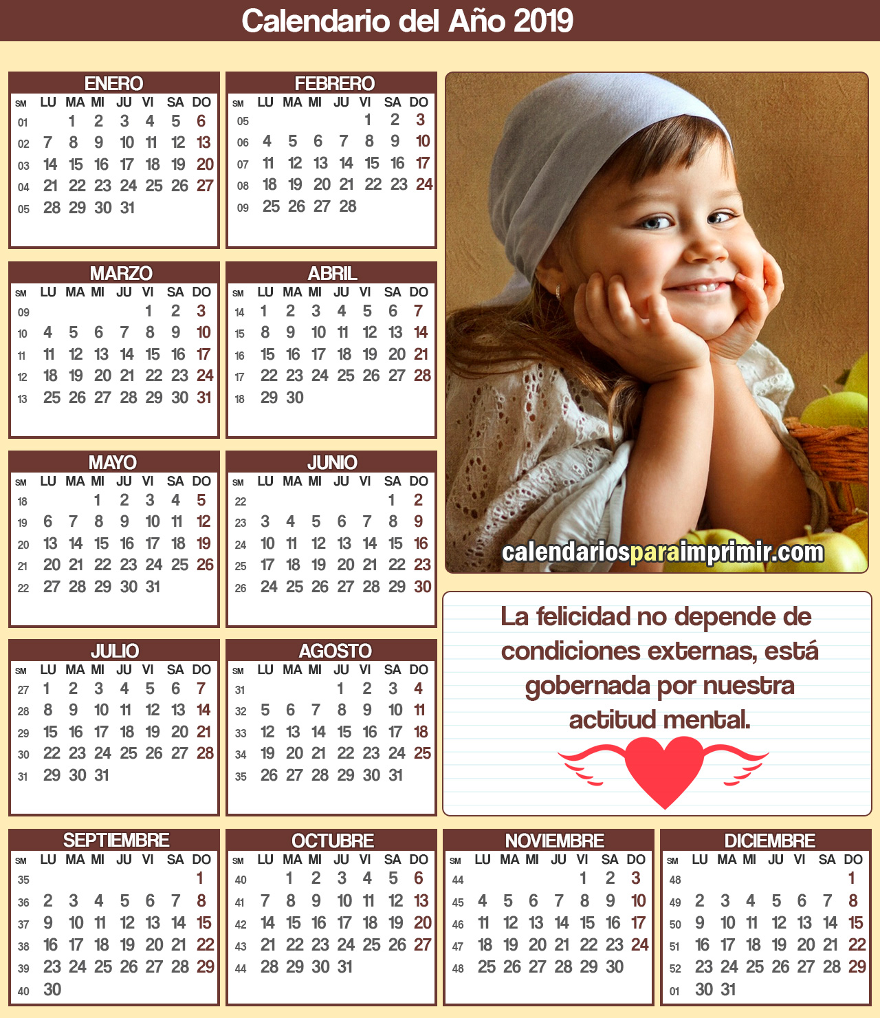 calendarios para imprimir 2019 frases de felicidad calendarios para imprimir 2019 frases de felicidad