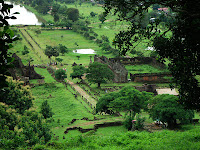 Elevated image of Vat Phu and surrounding land in Champassak, Laos