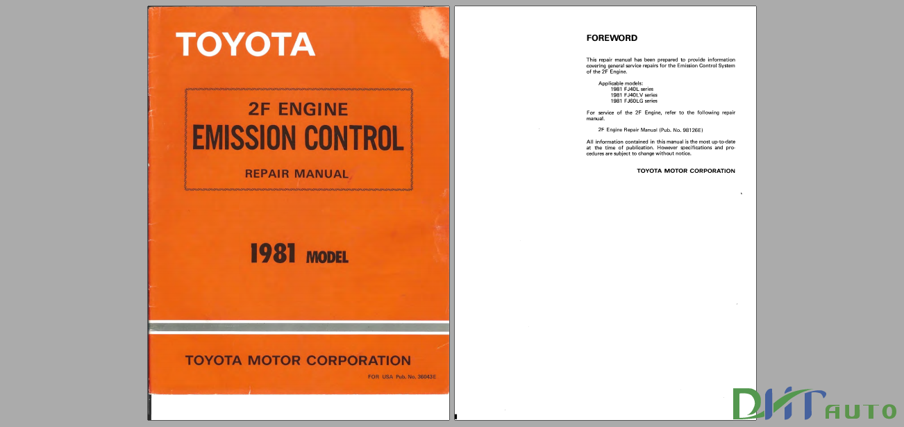 TOYOTA 2F ENGINE EMISSION CONTROL 1981 MODEL REPAIR MANUAL FREE