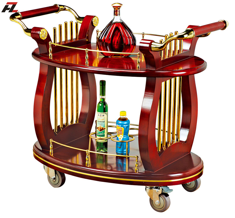 China hotel supplies manufacturer Rolling Wine Service Cart with 4 Wheels