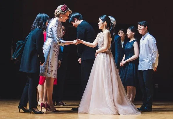 First Lady Kim Jung-sook at The Blue House. Natan Couture Embroidered organza dress