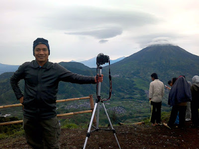 Selfie with Mt. Sindoro as background. Selfie with Mt. Sindoro as background.