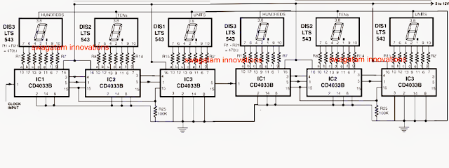 Cascading IC 4033 in Multiple Digit Display Circuits | Circuit Diagram
