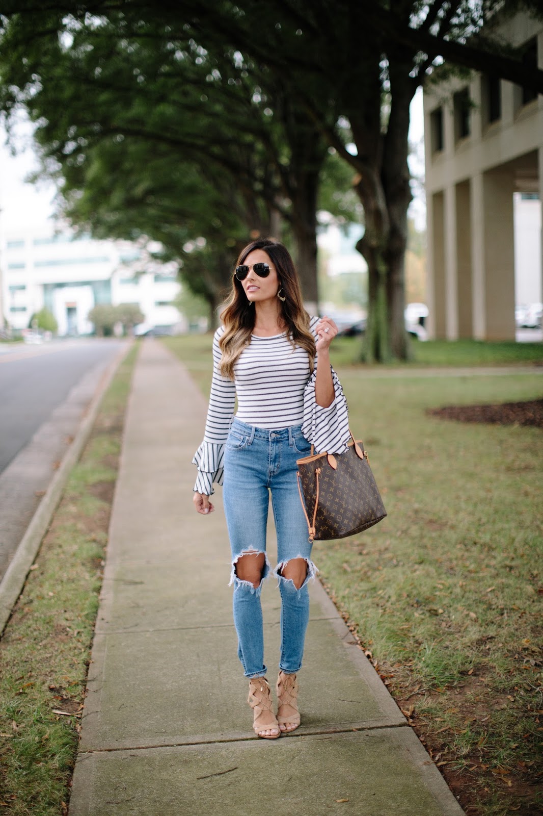 Free People Striped Bell Sleeve Top