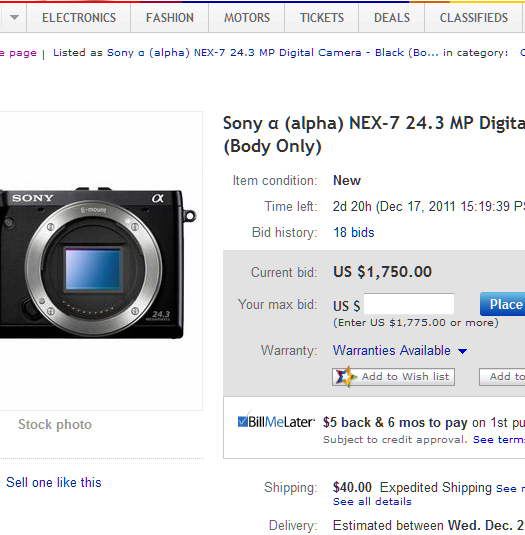 sony nex-7 ebay auction