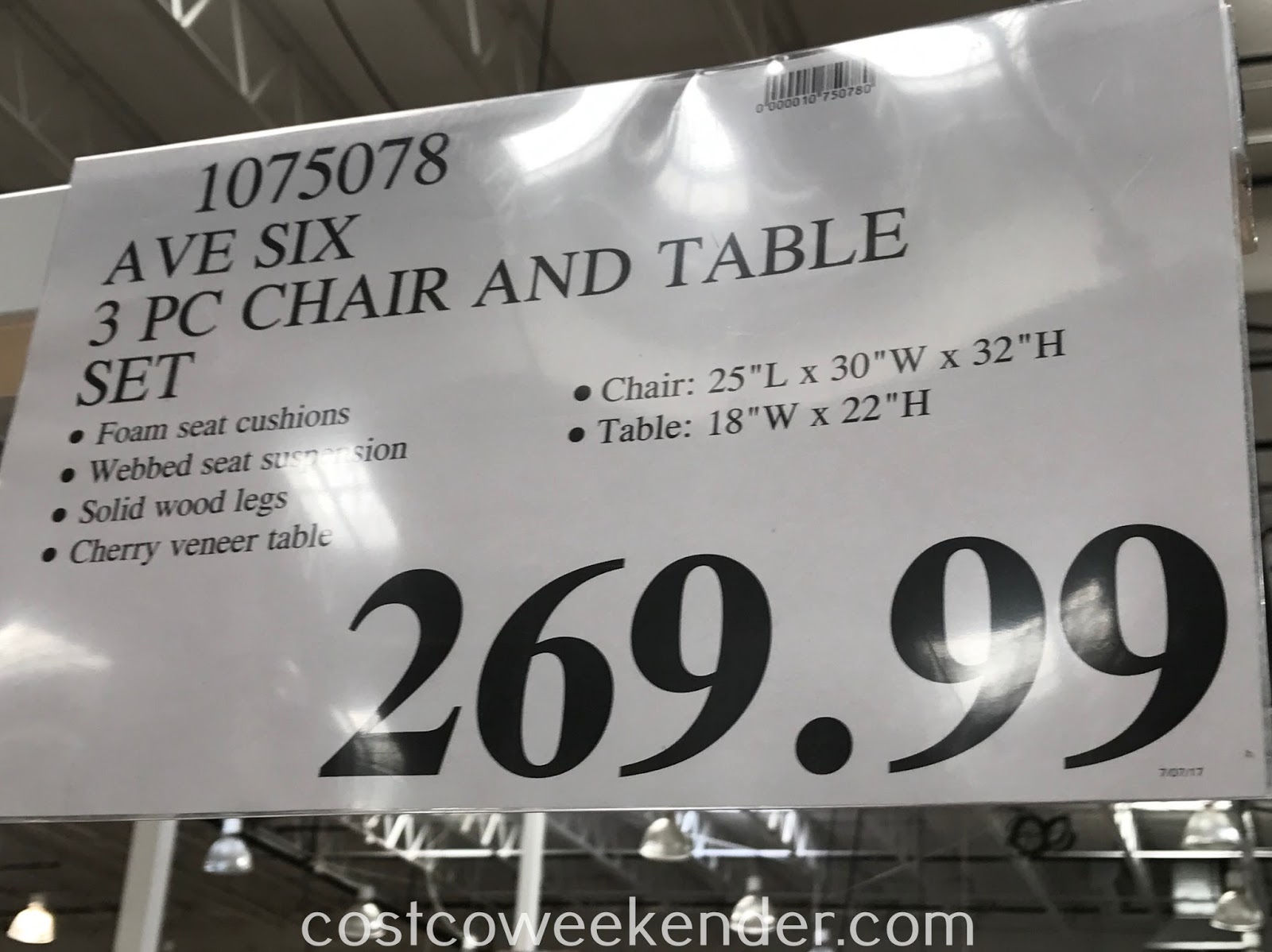 Ave Six 3piece Fabric Chair and Accent Table Set Costco Weekender