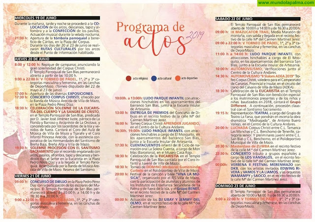 Programa de las fiestas del Corpus Christi 2019 en Villa de Mazo