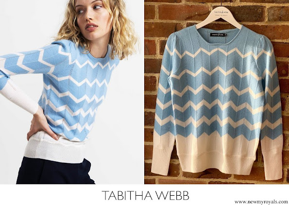 Kate Middleton wore a new blue and white chevron knit top by Tabitha Webb