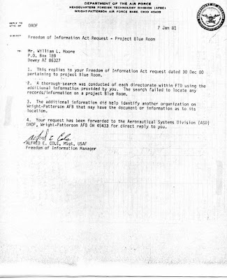 FOIA Request By Bill Moore Re Project Blue Room 1-7-1981