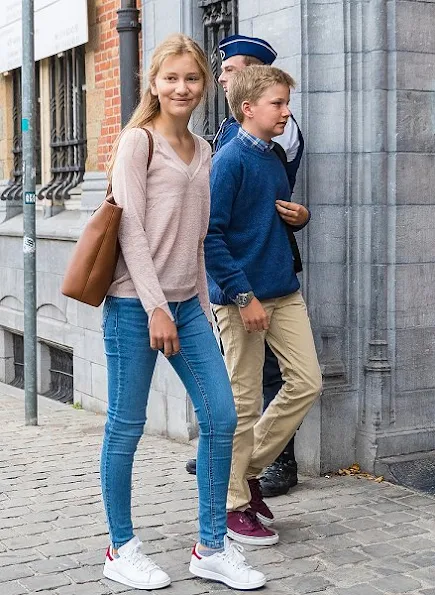 Queen Mathilde takes her kids, Prince Emmanuel, Princess Eleonore, Prince Gabriel, Crown Princess Elisabeth, to their first school day in Brussels