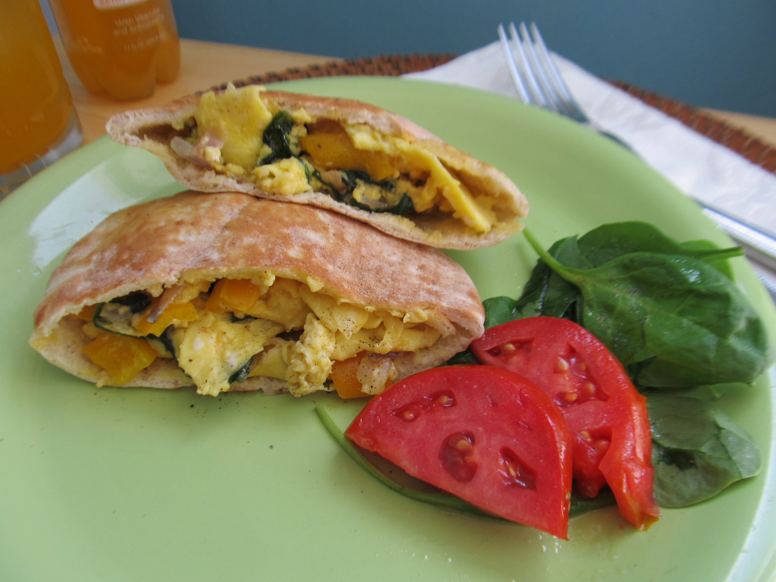 Food and Thrift Scrambled Eggs in Pita Pocket