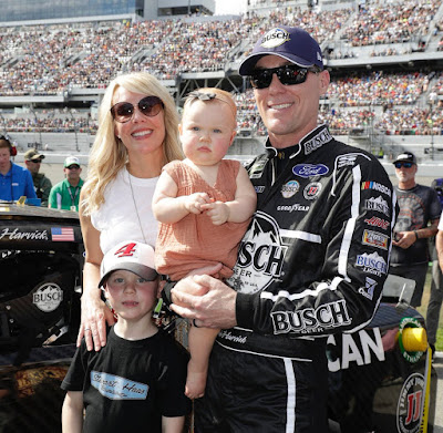 Delana and husband Kevin Harvick with their kids, Keelan and Piper. #NASCAR