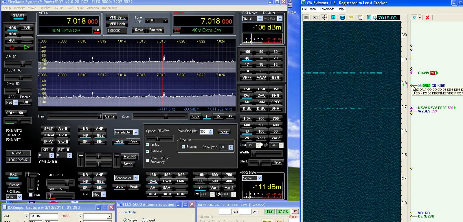 Note VFO A is synced with VFO B and both VFO's are tuned by clicking ...