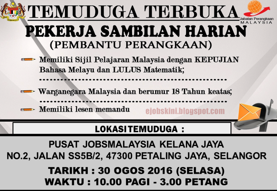 Temuduga Terbuka Jabatan Perangkaan Negeri Selangor 30 Ogos 2016