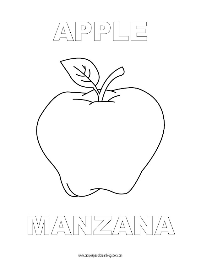 Dibujos Inglés - Español con M: Manzana  Apple