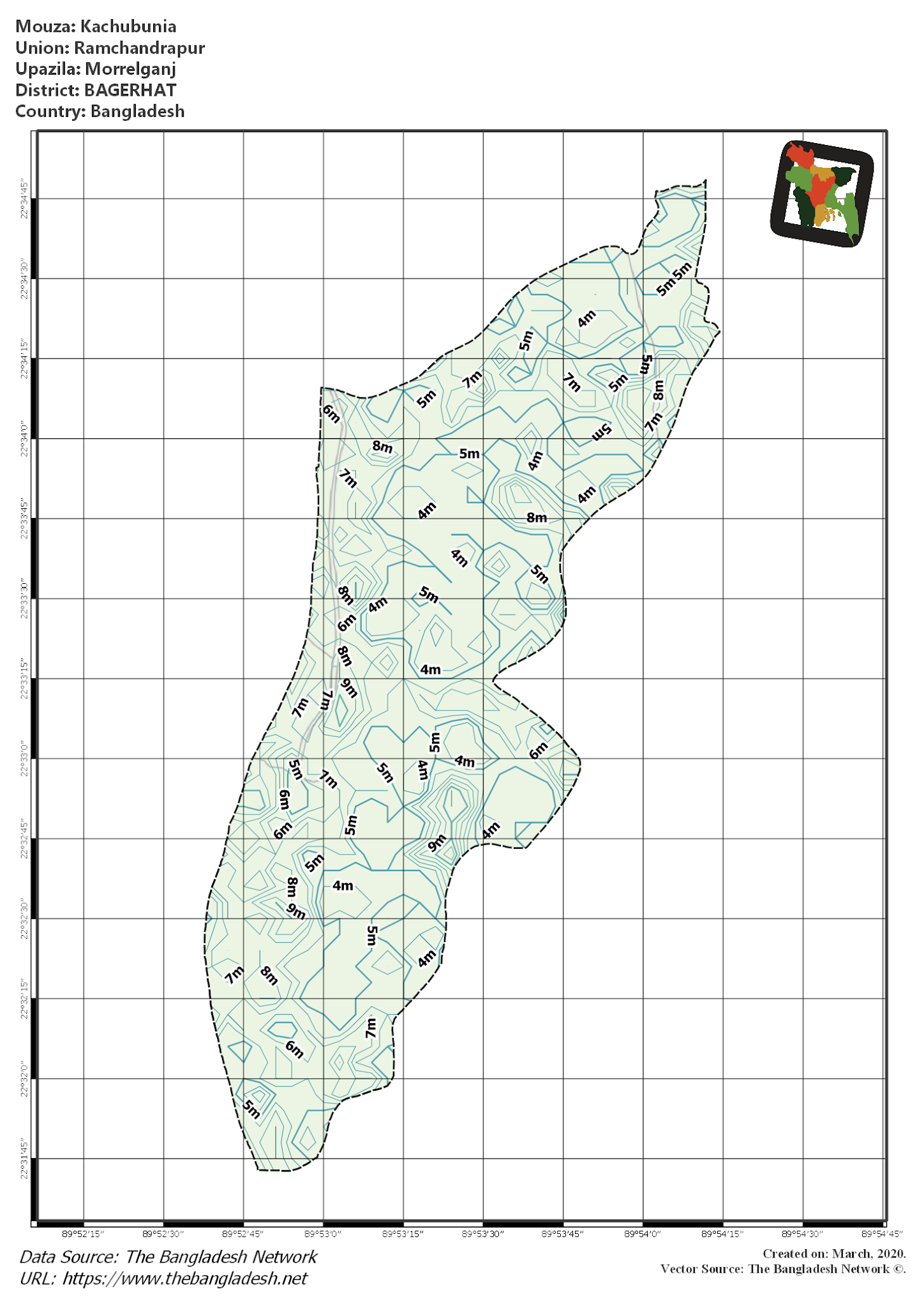Map of Kachubunia Mouza of Morrelganj Upazila, BAGERHAT Map of Kachubunia Mouza of Morrelganj Upazila, BAGERHAT, Bangladesh.