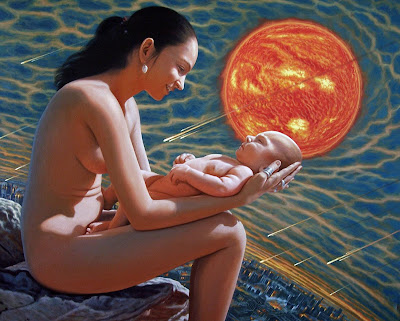 Madre con su bebe pintados al oleo