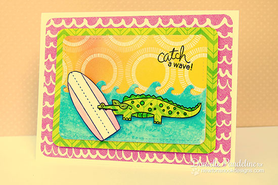 Alligator Surfboard card by Danielle Pandeline for Newton's Nook Designs | Beach Party Stamp Set