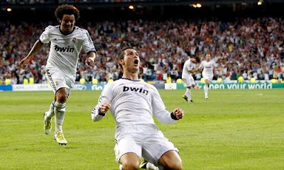 Marcelo and Cristiano celebrate the victory 100 of Real Madrid in the European Cup