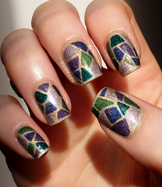 A England Nail Art Stained Glass Holographic Mosaic Direct Sunlight