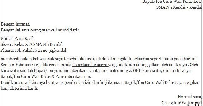 Contoh Surat Izin Atau Sakit Untuk Sekolah Contoh Surat