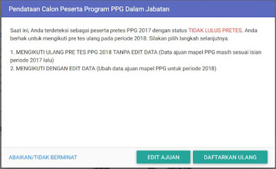 daftar ulang bagi yang belum lulus pretest ppg