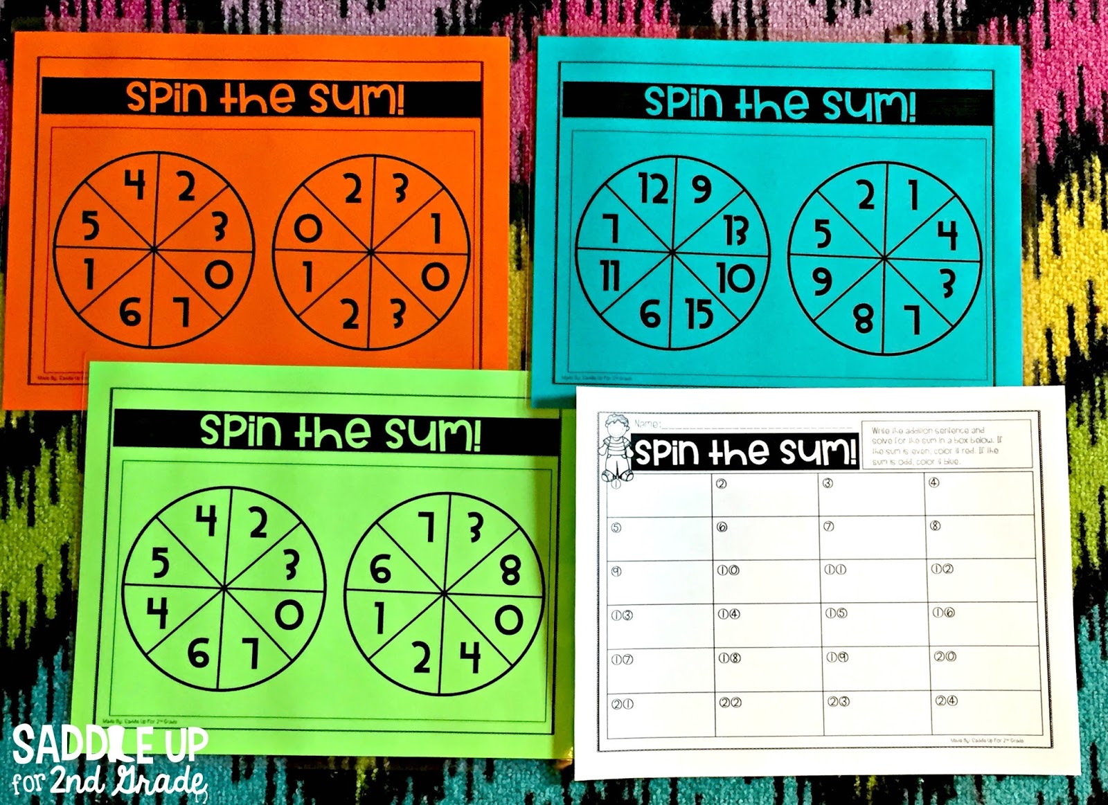 Differentiated addition math stations with spinners