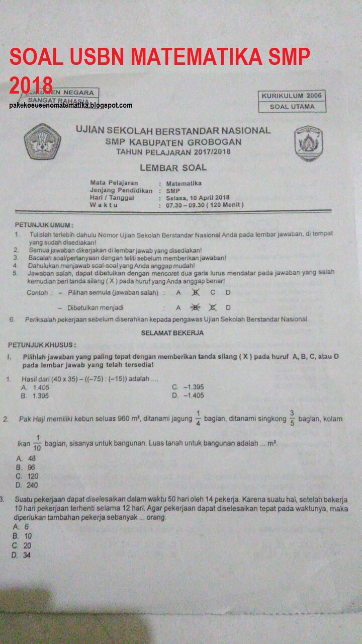 KOLEKSI SOAL USBN SMP 2018 KOLEKSI SOAL USBN SMP 2018