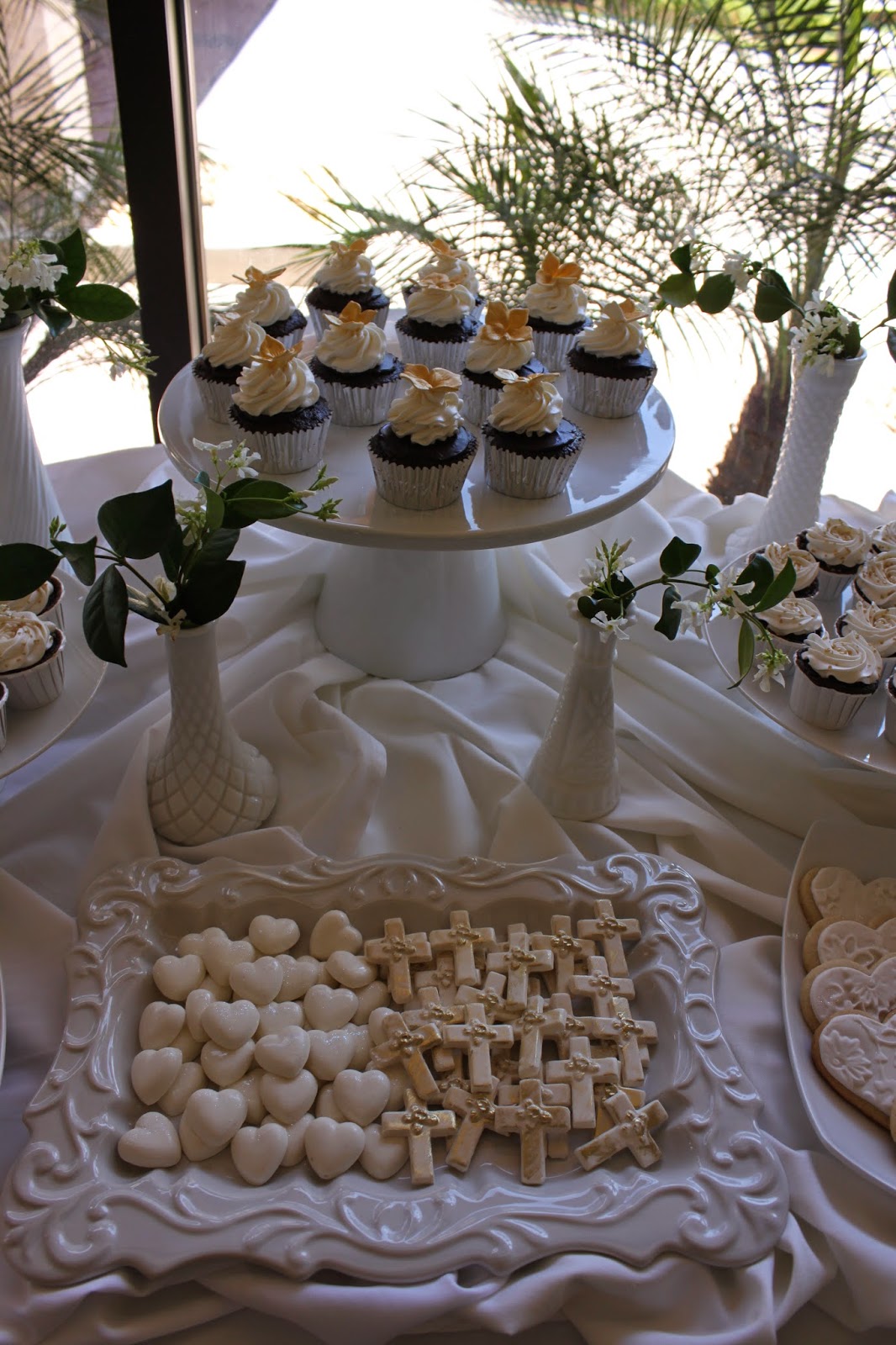 Elegant Gold First Communion Cake and Dessert Table