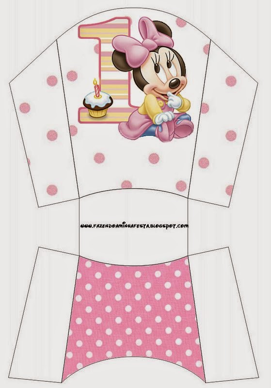 Minnie Primer Año con Lunares: Cajas para Imprimir Gratis. Esta es para patatas o papas fritas de Minnie Primer Año con Lunares.
