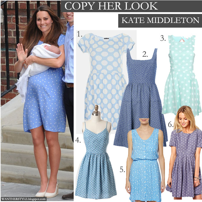 COPY HER LOOK Kate Middleton in light blue polka dot dress leaving