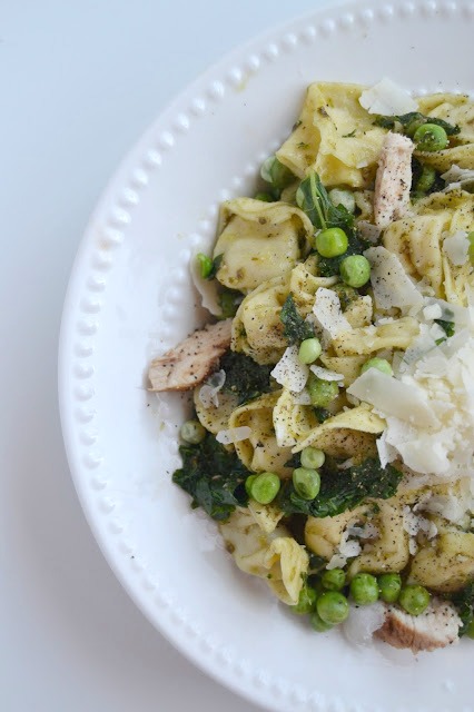 Chicken Pesto Tortellini with Kale and Peas- healthy, quick and delicious!