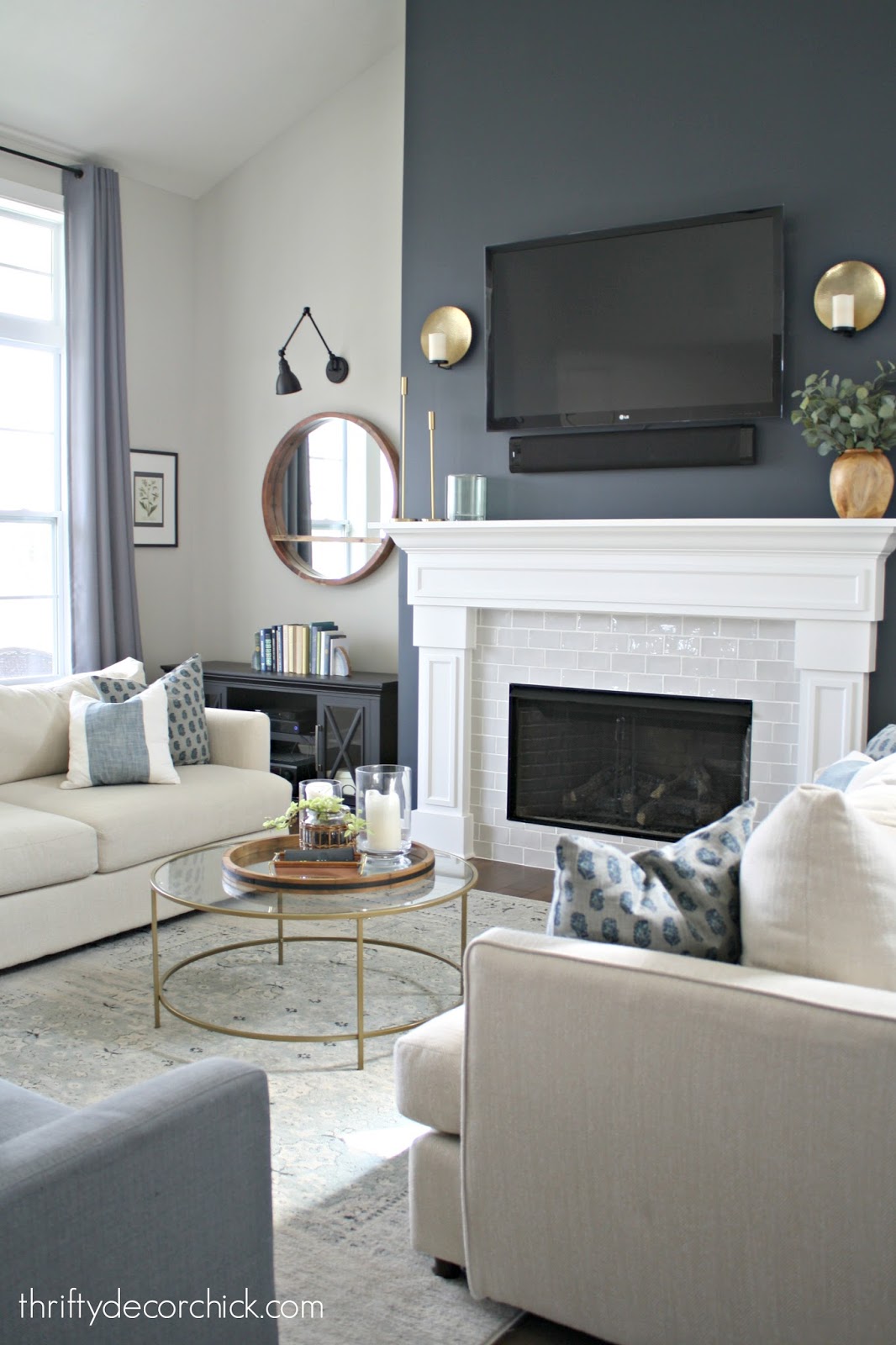 Tall fireplace wall transformation with paint! Thrifty Decor Chick