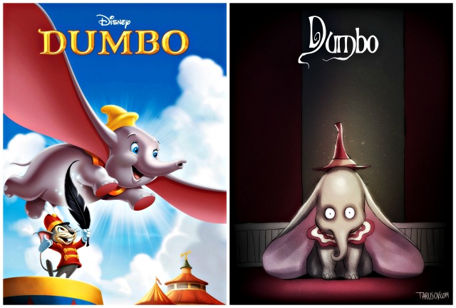 Illustrator Andrew Tarusov redesigns  Disney's classic movie character Dumbo  into Tim Burton's dark gothic style via geniushowto.blogspot.com Illustrations 6