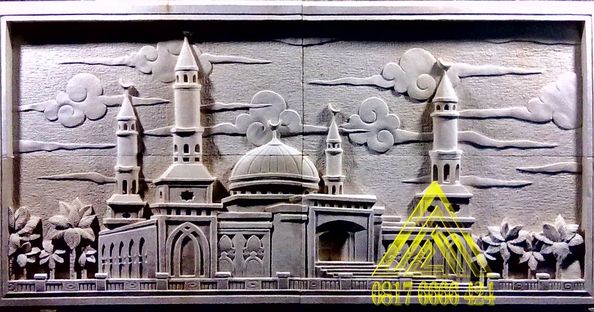 relief batu alam paras jogja motif masjid