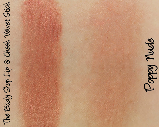 The Body Shop Lip & Cheek Velvet Stick - Poppy Nude Swatches & Review