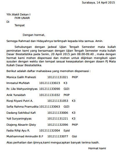 Contoh Surat Permohonan Izin Ujian Susulan Karena Bentrok waktu