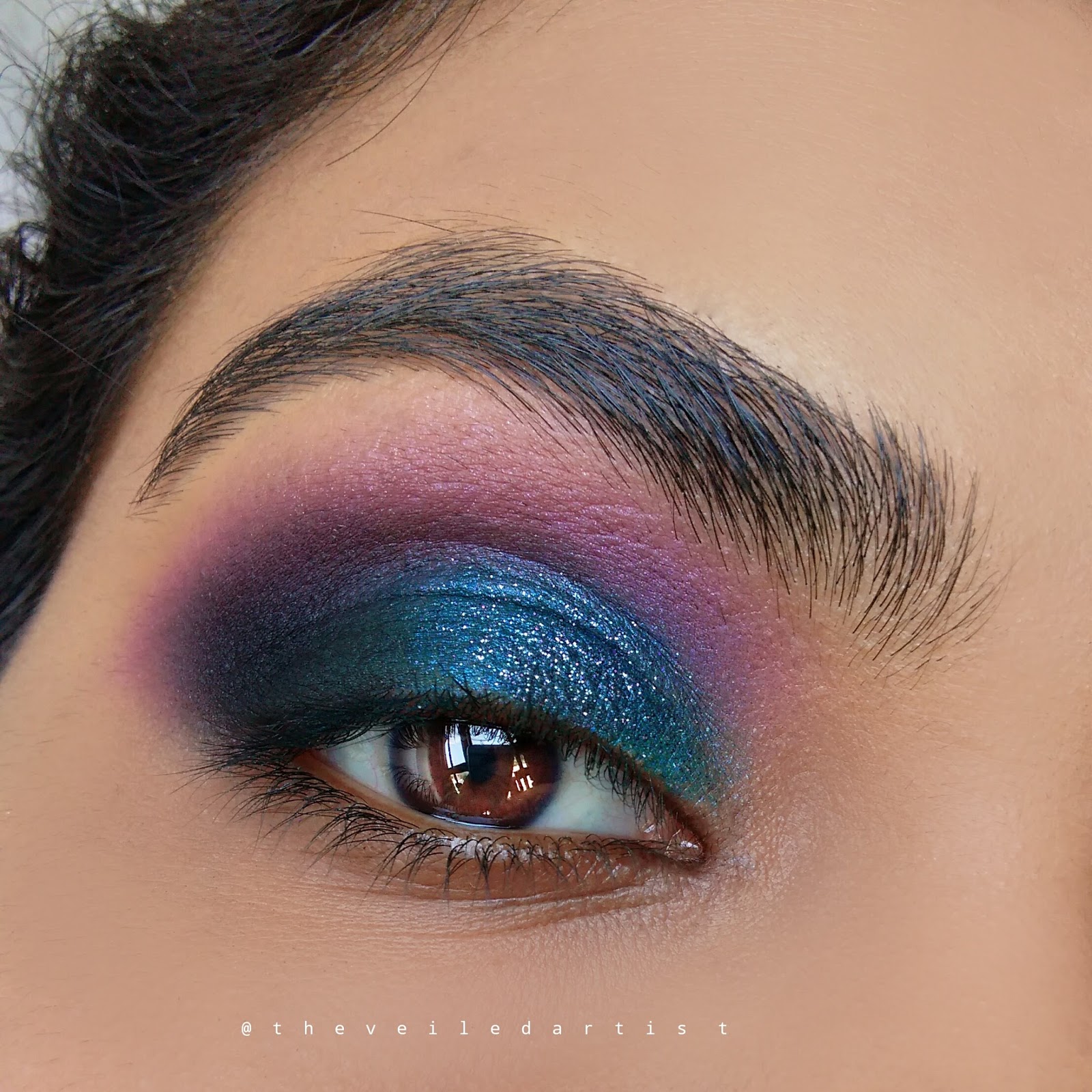 Deep Cerulean and Purple Glitter Smokey Eyes Tutorial The Veiled Artist