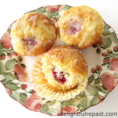 Raspberry Muffins with Lemon Glaze / www.delightfulrepast.com